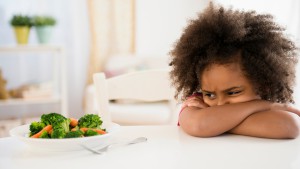 girl, african american, youth, child, picky, eater, picky eater, vegetables, food, eat, disgusted, veggies, table, wont eat
